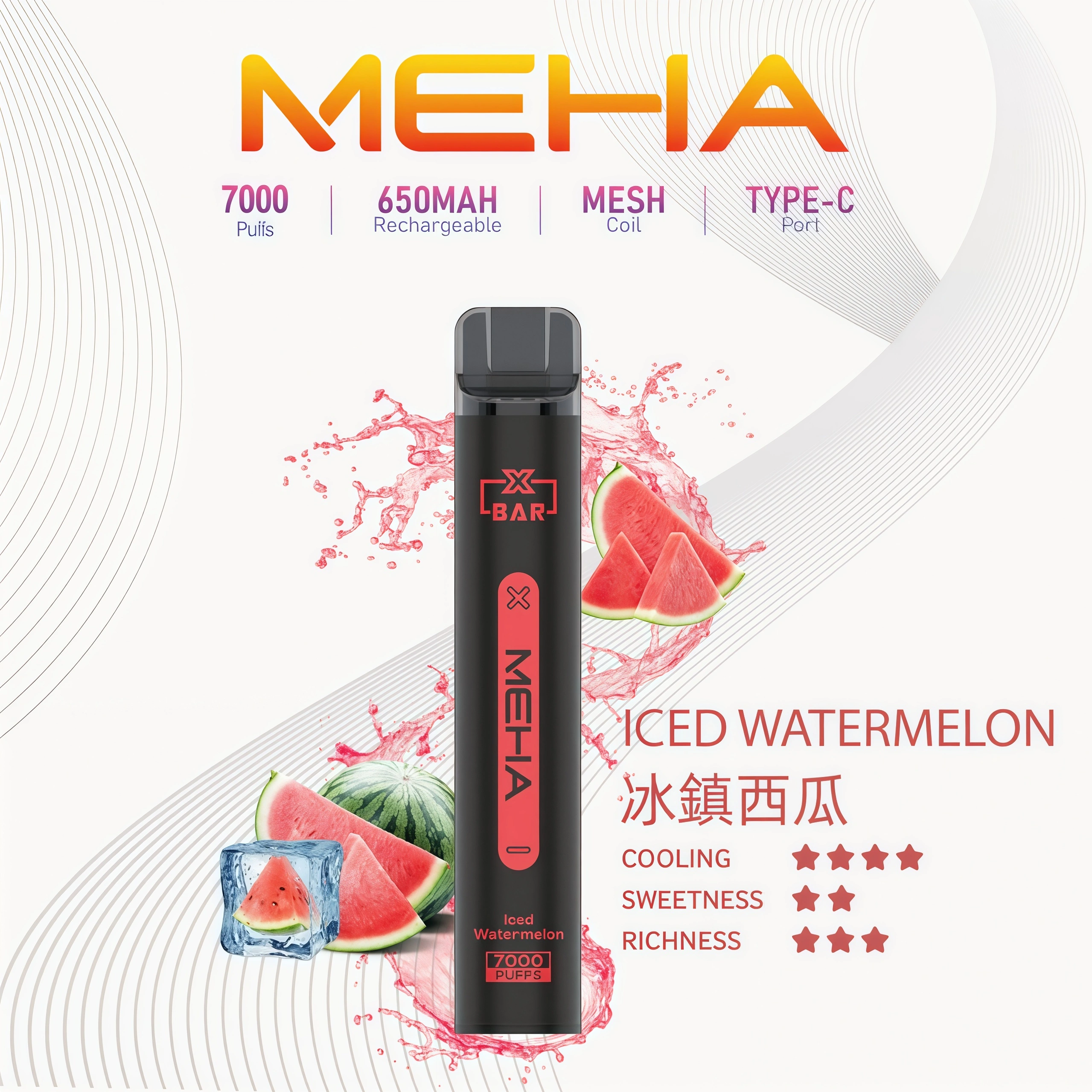冰鎮西瓜】MEHA 7000口拋棄式 魅嗨小黑條